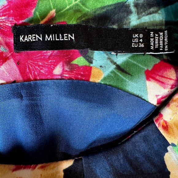 Karen Millen Floral Mini Dress Women's Navy Pockets Women's Size 4 - Picture 5 of 7